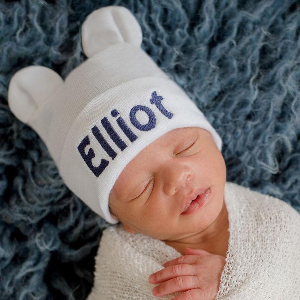 Personalized Embroidery Bear Newborn Homecoming Hat and Gloves Set | HSKid56