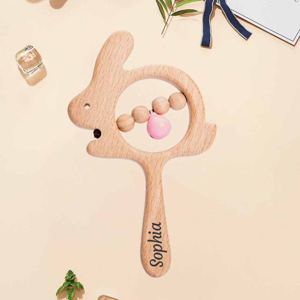 Personalized Baby Wooden Lovely Shape Rattle | CWBaby153