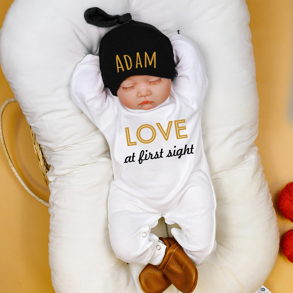 Personalized Baby First Valentine Ropmer and Hat Set | CWBaby146