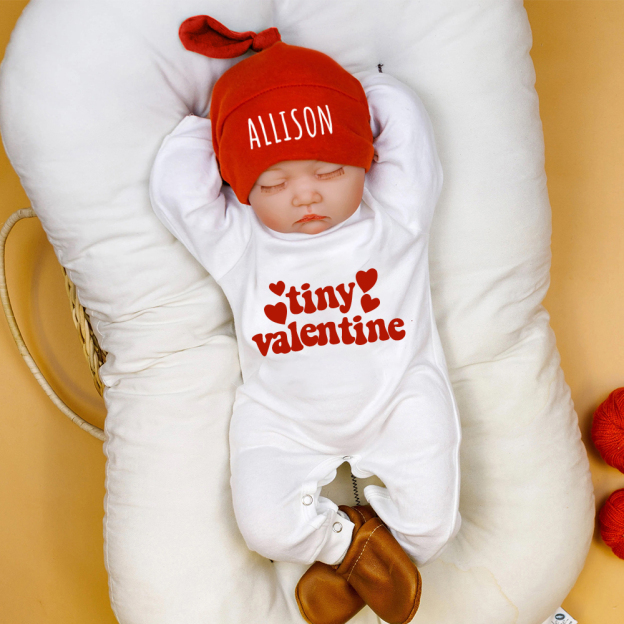 Personalized Baby First Valentine Ropmer and Hat Set | CWBaby144
