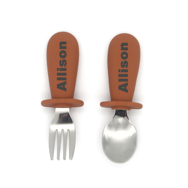 Personalised Kid Silicone Utensil Sets-Fork & Spoon  | CWBaby157
