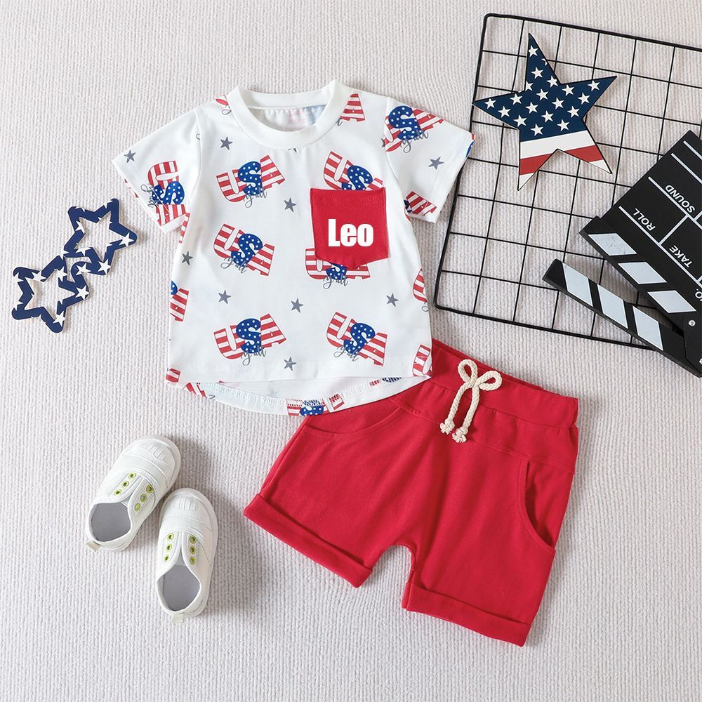 Personalised Baby Flag Print T-Shirt and Shorts Set | CWBaby185
