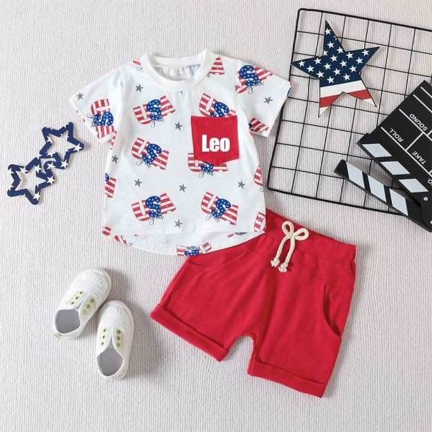 Personalised Baby Flag Print T-Shirt and Shorts Set | CWBaby185