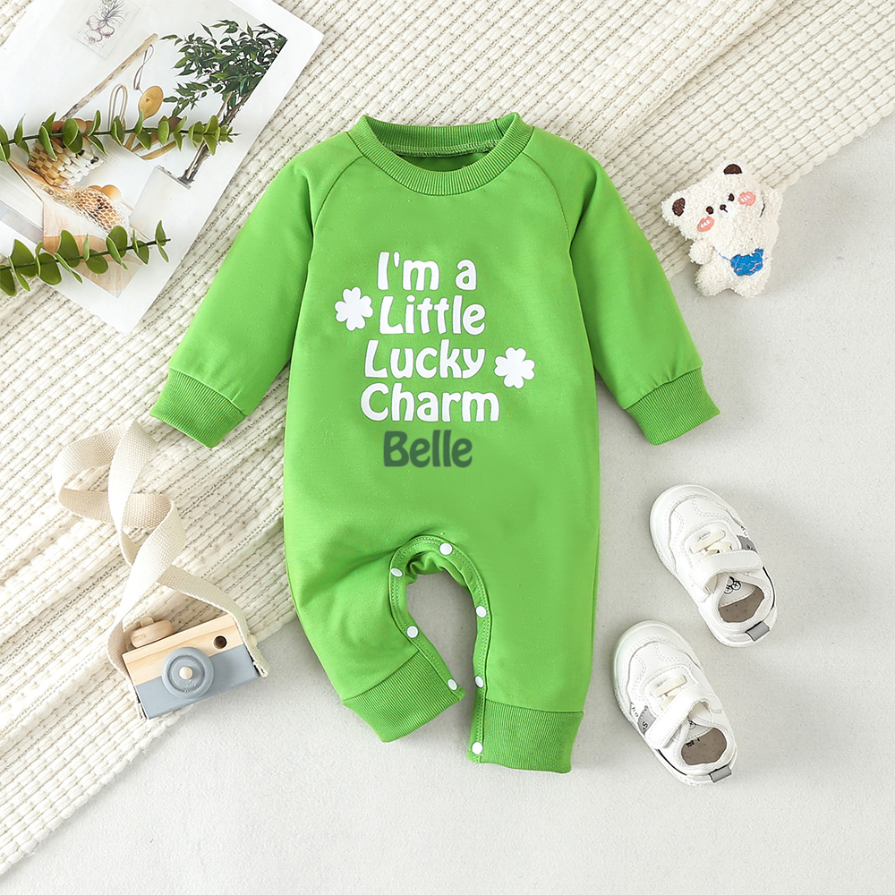 Personalized Baby Four-Leaf Clover Letter Print Ropmer | CWBaby189