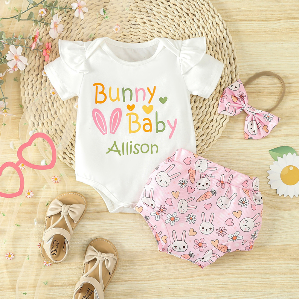 Personalised Baby Girls Easter Bunny Print Outfit Set | CWBaby186