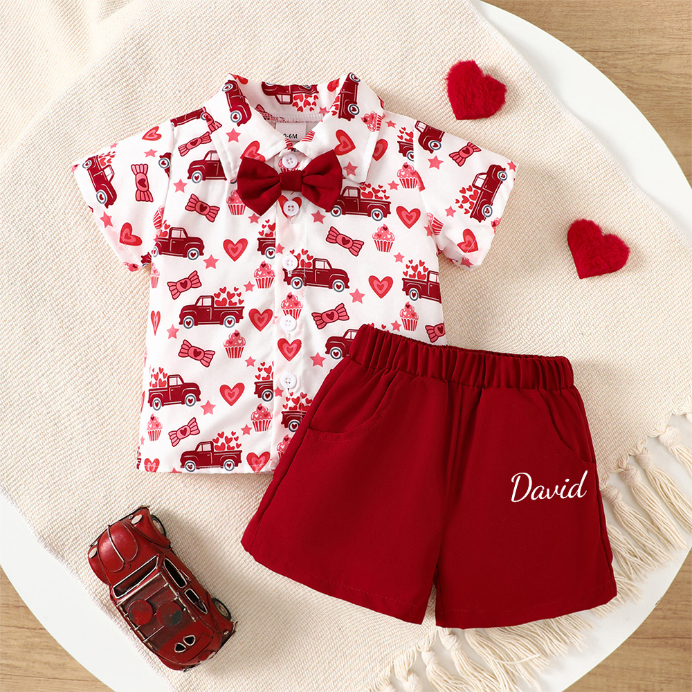 Personalized Baby Boy Valentine's Day Heart Print Shirt Outfit Set | CWBaby190
