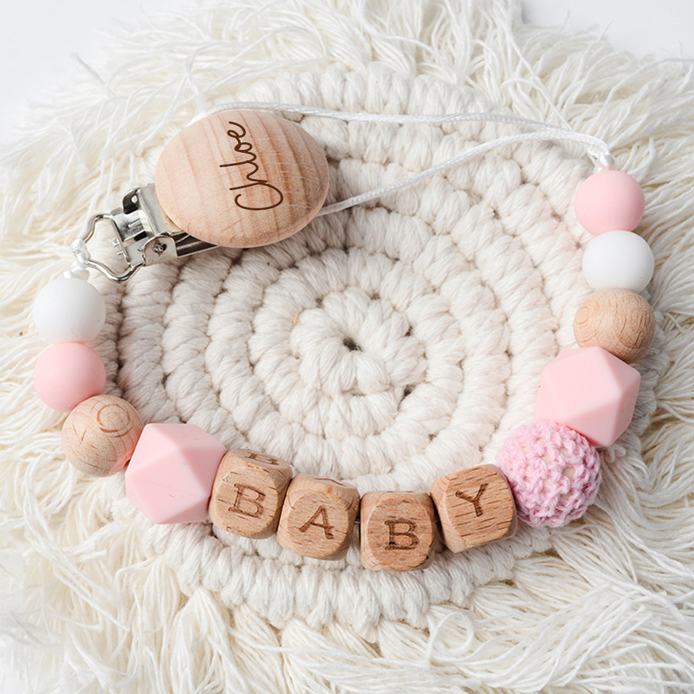 Personalized Baby Pacifier Crochet Bead Clip | CWBaby112