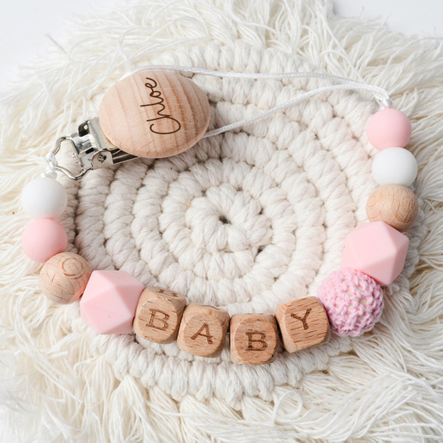 Personalized Baby Pacifier Crochet Bead Clip | CWBaby112