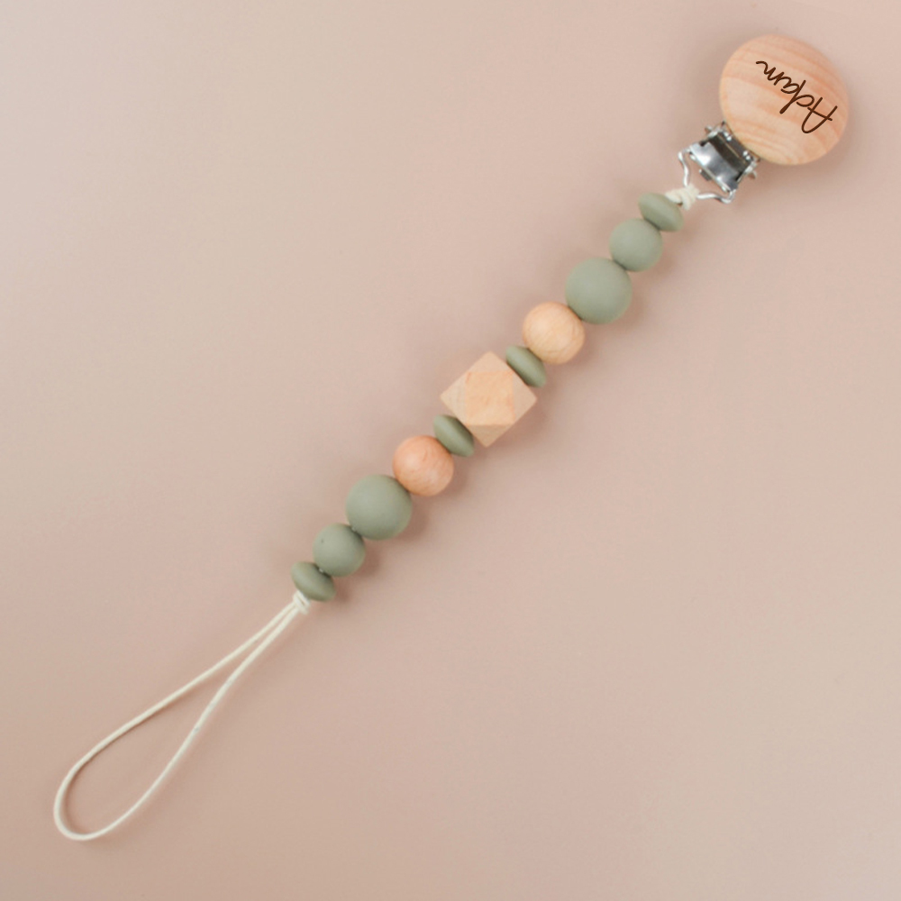 Personalized Baby Pacifier Silicone Wooden Bead Clip | CWBaby115