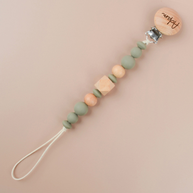 Personalized Baby Pacifier Silicone Wooden Bead Clip | CWBaby115