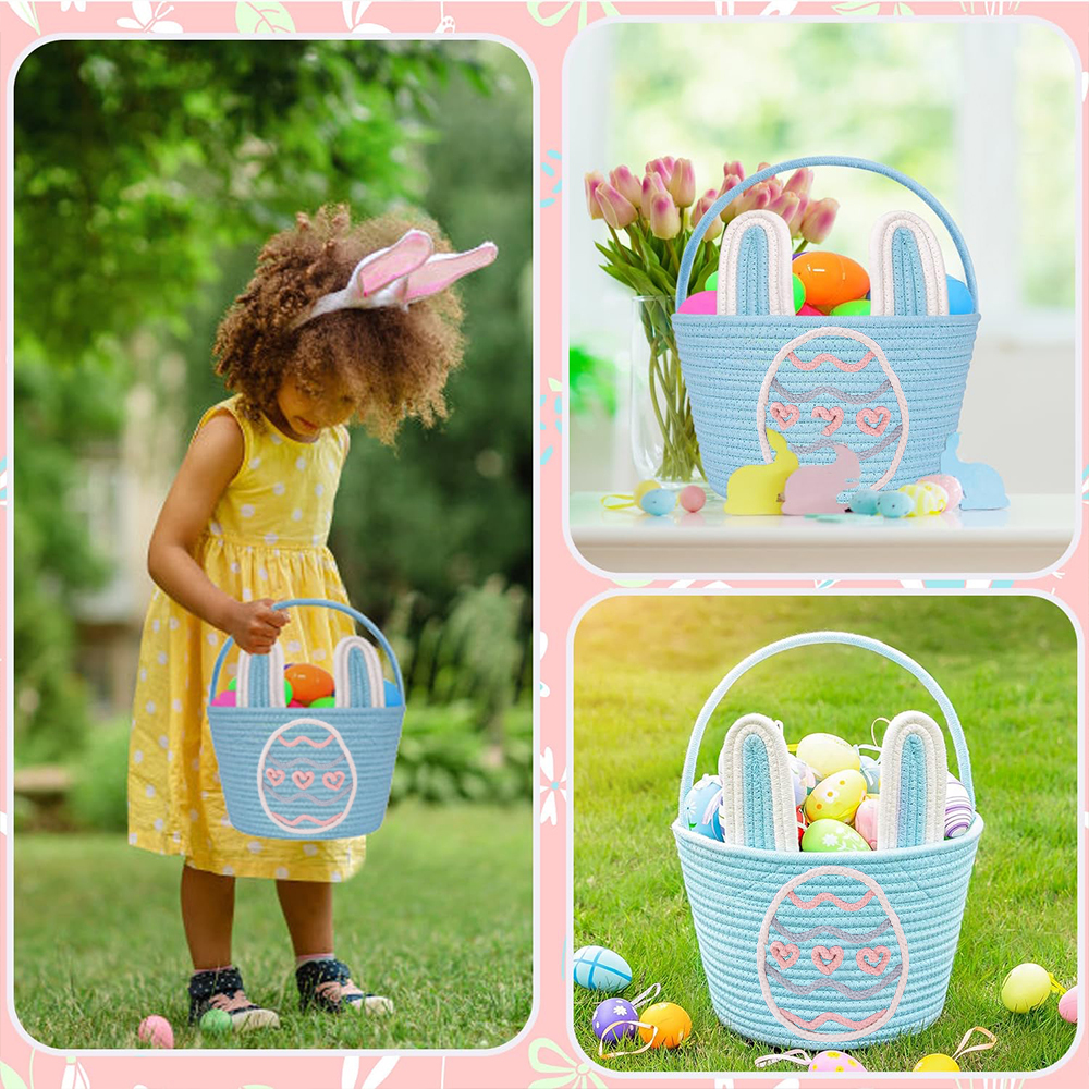 Personalized Handmade Easter Cotton Rope Bunny Basket | CWEaster38
