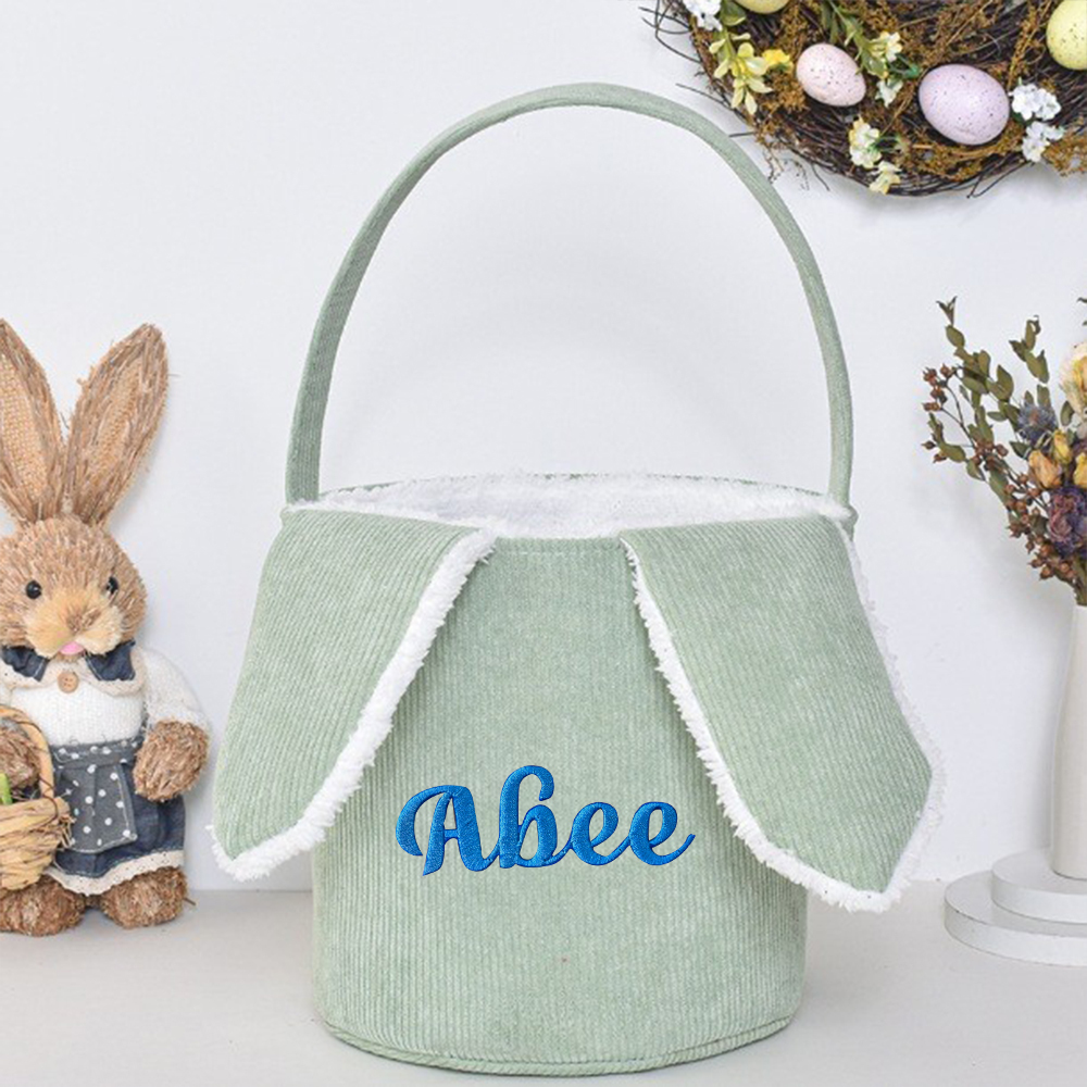 Personalized Embroidered Corduroy Easter Bunny Basket | CWEaster43