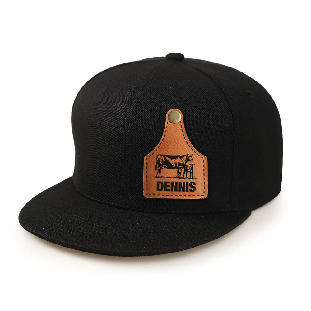 Personalize Kids Leather Patch Cow Tag Hat | CWBeach158