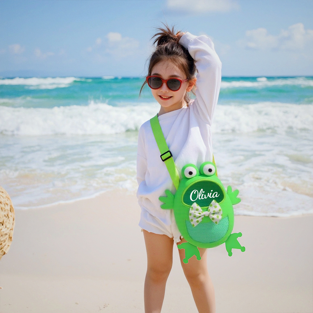 Personalized Kids Cute Frog Beach Tote Bag | CWBeach167