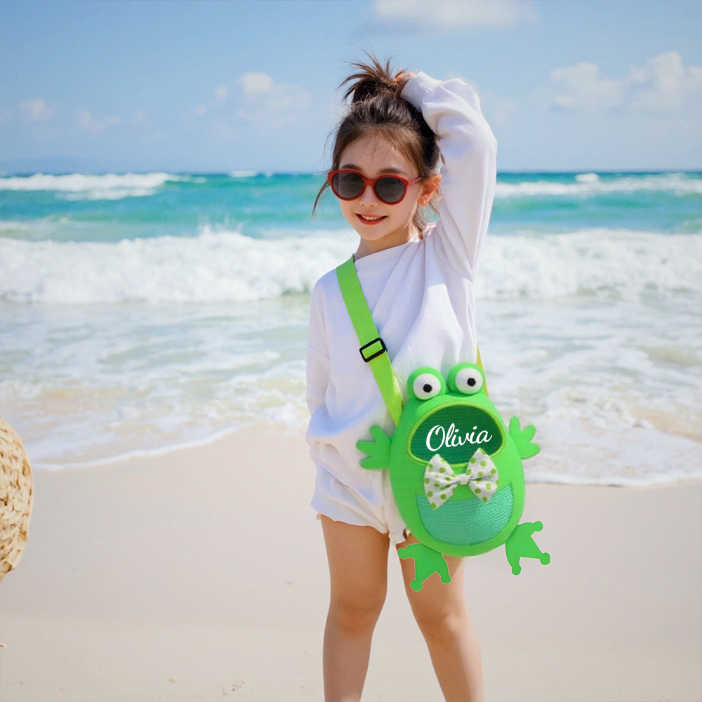Personalized Kids Cute Frog Beach Tote Bag | CWBeach167