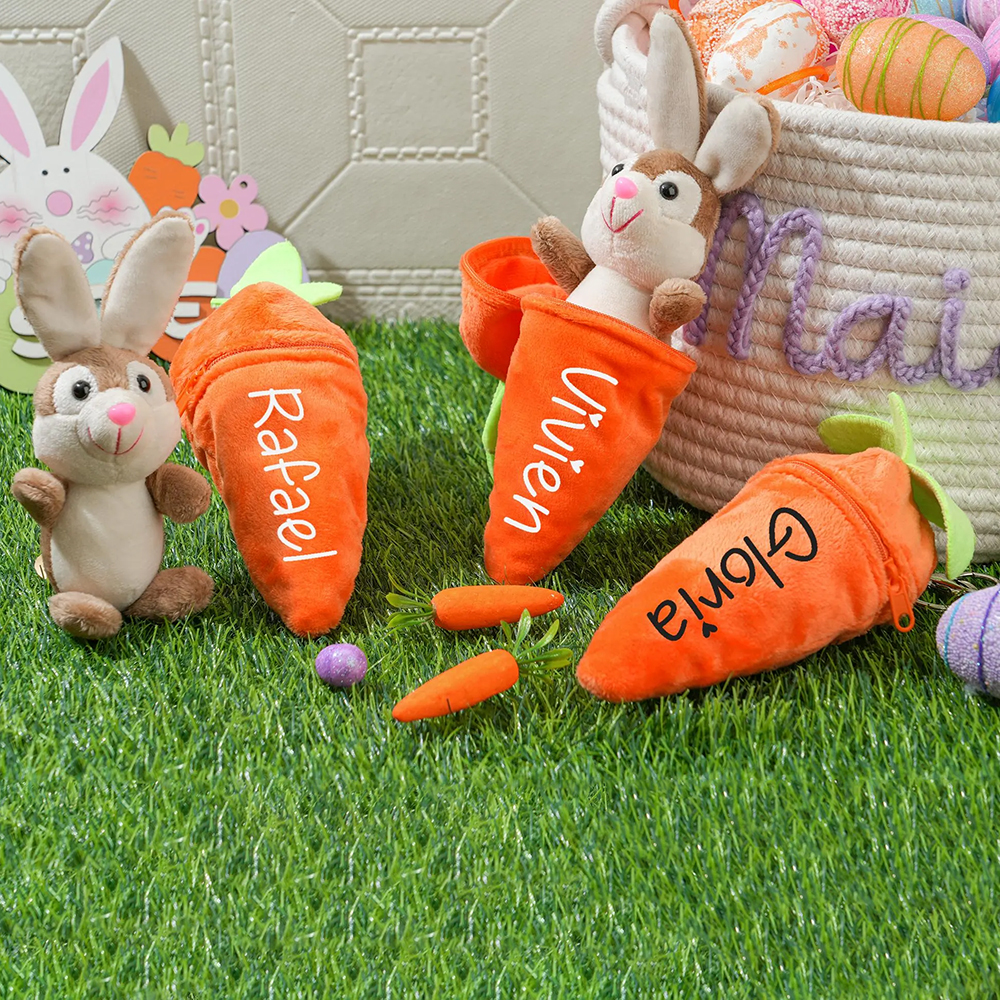 Personalized Easter Plush Carrot Keychain with Bunny | CWEaster52