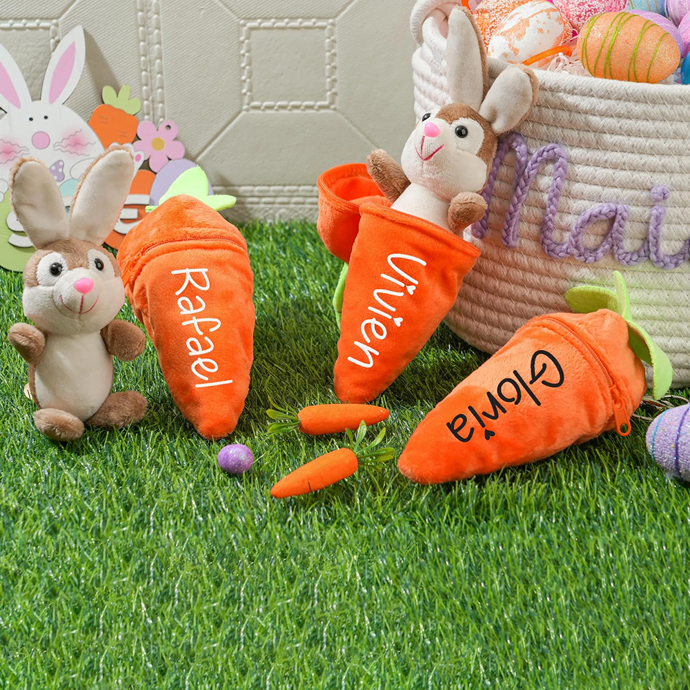 Personalized Easter Plush Carrot Keychain with Bunny | CWEaster52