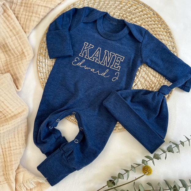 Personalized Embroidery Baby Coming Home Romper and Hat Set | CWBaby203