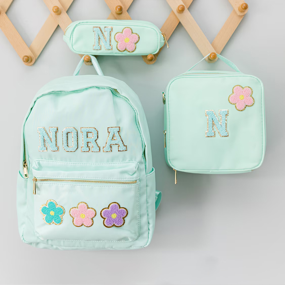 Personalized Lovely Chenille Letters Patch Kids School Backpack Set