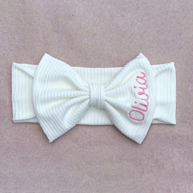 Personalized Embroidery Baby Girl Stretchy Bow Headband | CWBaby208