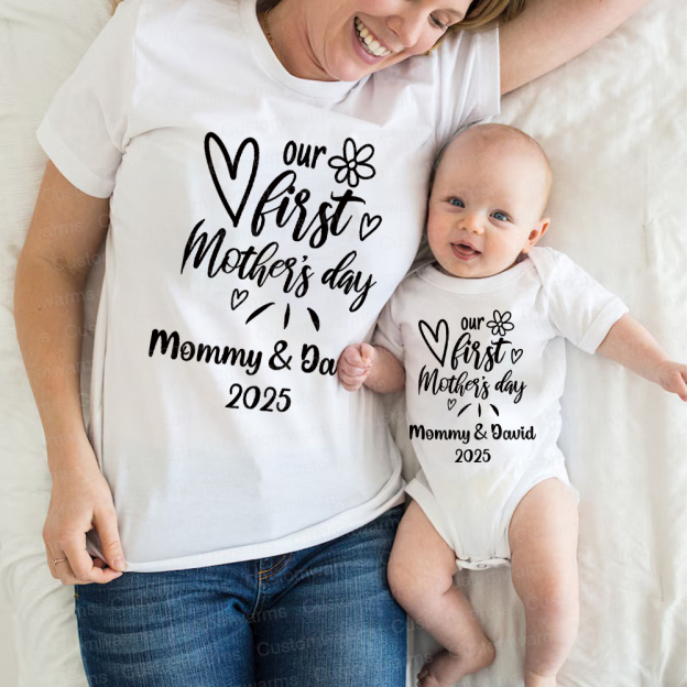 Personalized First Mother's Day Mommy and Baby Outfit | CWFamily45