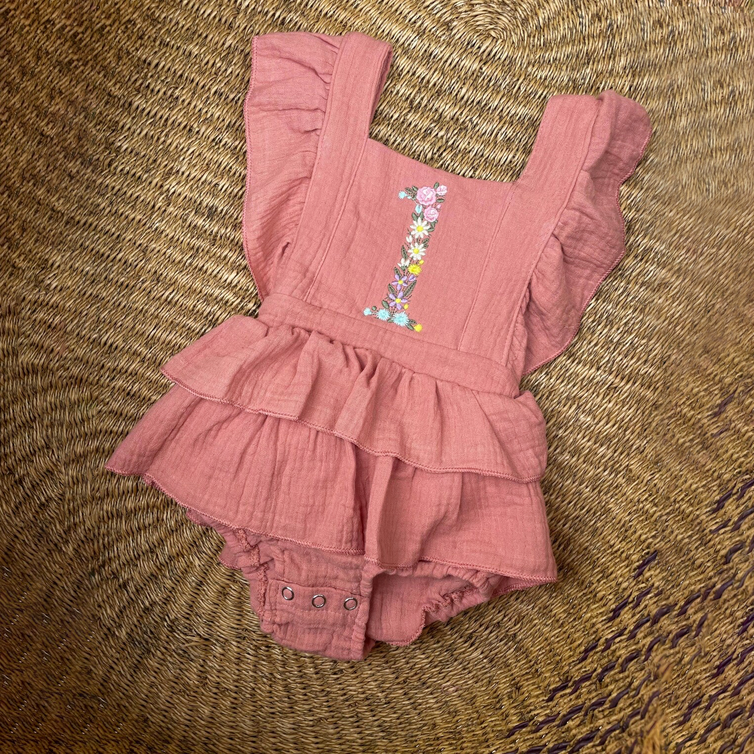 Personalized Embroidery Floral Name Ruffle Romper | CWBaby212