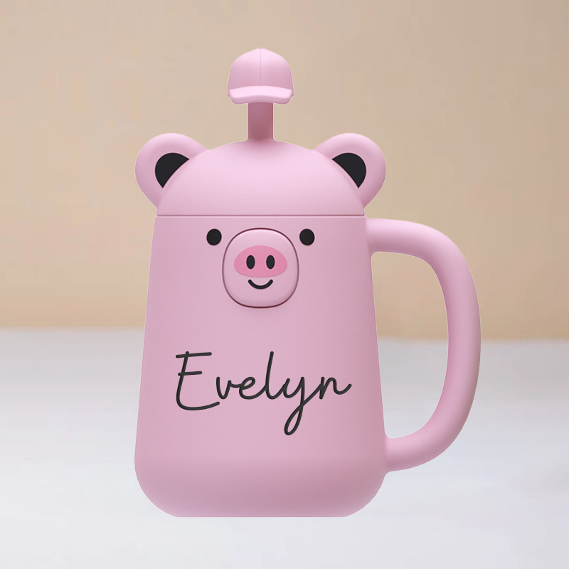 Personalized Silicone Cup with Lid and Straw | KidCup06