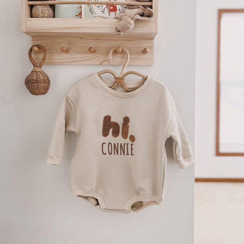 Personalized Kids Cozy SAY HI Sweatshirt Romper | inRomper14