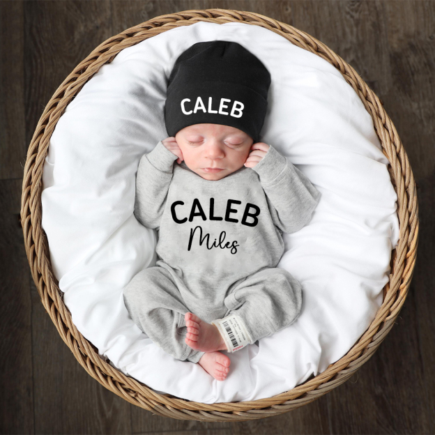 Personalized Baby Coming Home Romper With Hat Set | CWBaby13301