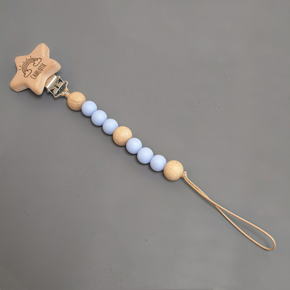 Personalized Baby Pacifier Silicone Wooden Bead Clip | CWToy130