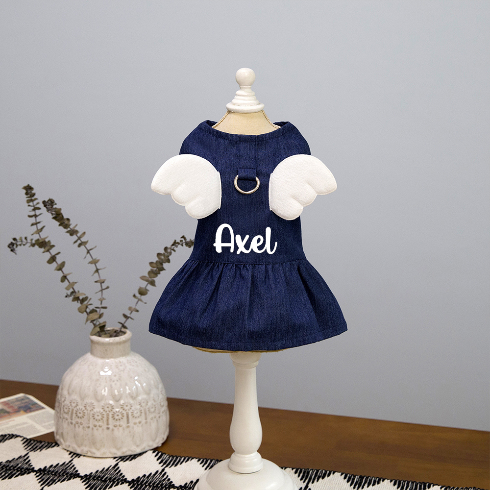 Personalized Angel Wings Pets Denim Skirt With Traction buckle | BKPet170