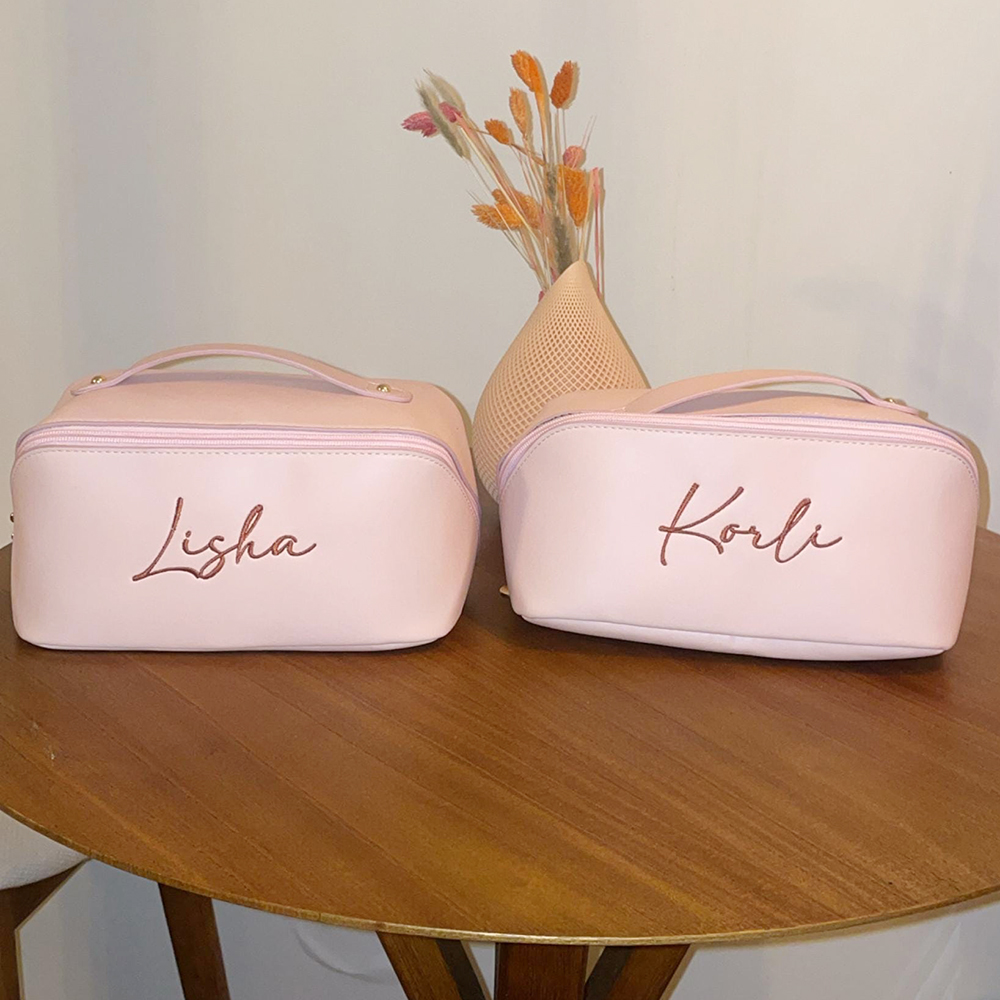 Personalized Embroidered Leather Travel Makeup Bag | CWPack298