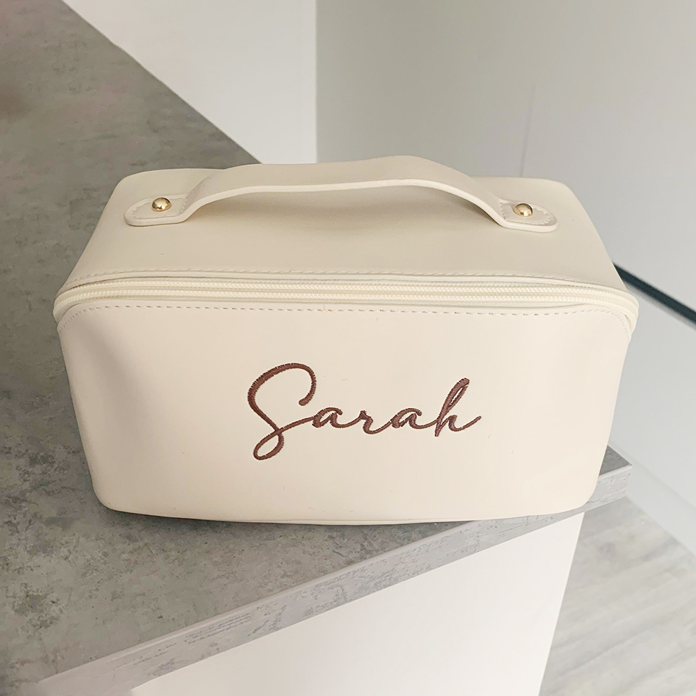 Personalized Embroidered Leather Travel Makeup Bag | CWPack298