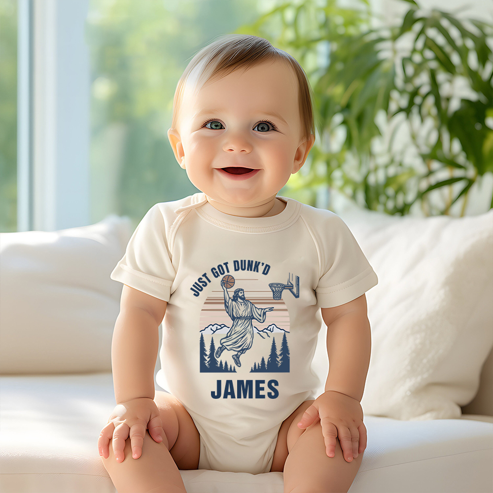 Personalized Baby Just Got Dunked Funny Baptism Shirts | CWBaby269