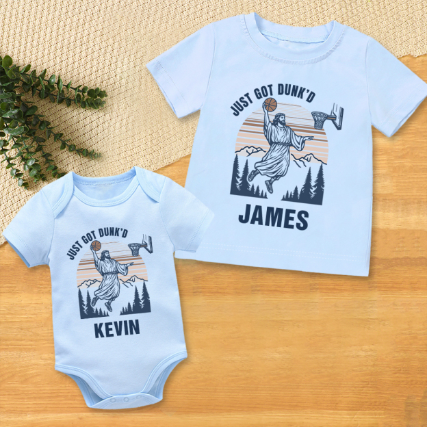 Personalized Baby Just Got Dunked Funny Baptism Shirts | CWBaby269