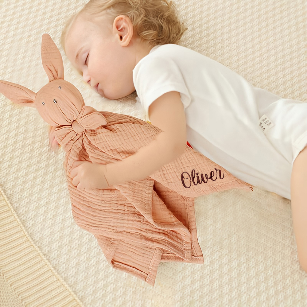 Personalized Baby Embroidery Bunny Soothing Sleep Towel | CWToy137