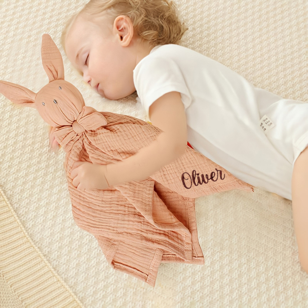 Personalized Baby Embroidery Bunny Soothing Sleep Towel | CWToy137
