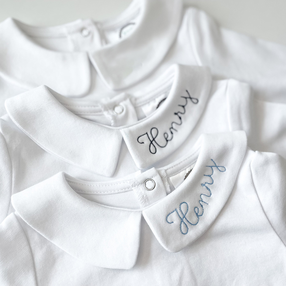 Personalized Baby Embroidered Peter Pan Collar Romper | CWBaby272