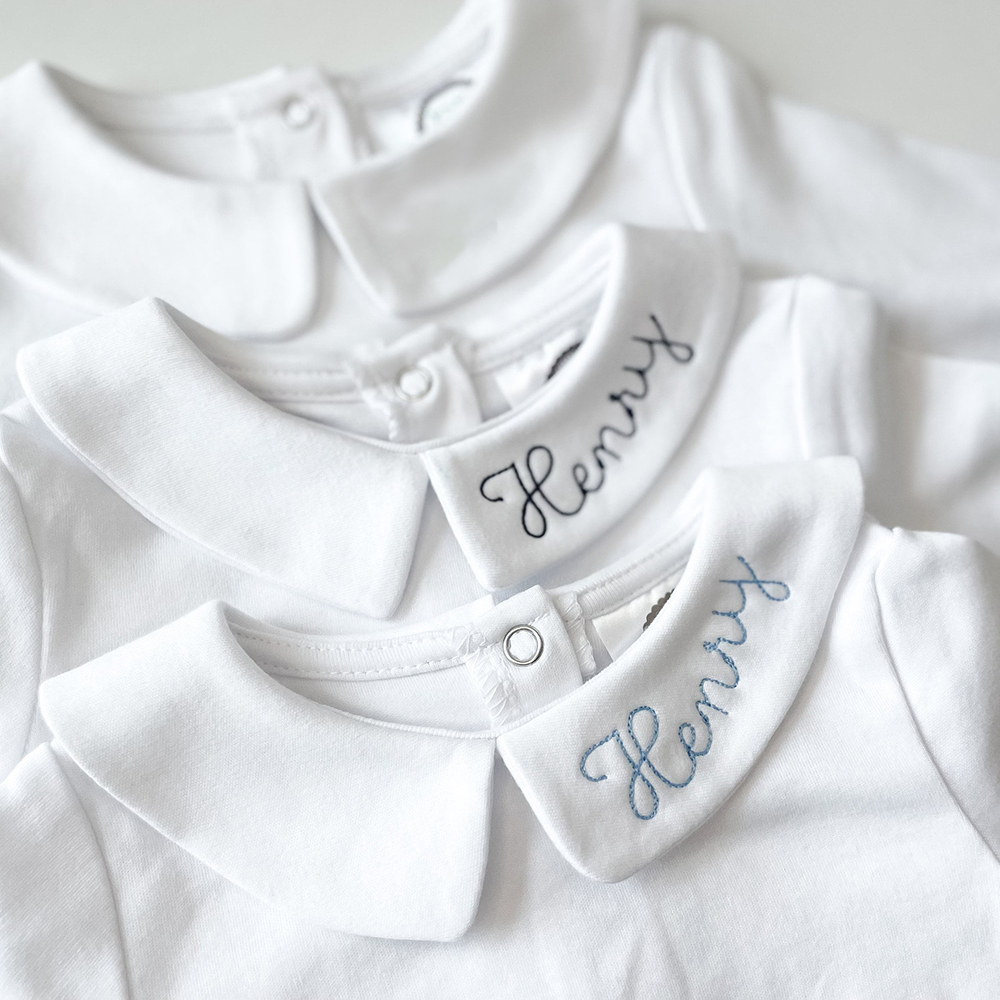 Personalized Baby Embroidered Peter Pan Collar Romper | CWBaby272