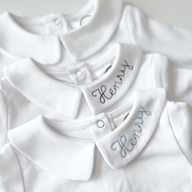 Personalized Baby Embroidered Peter Pan Collar Romper | CWBaby272