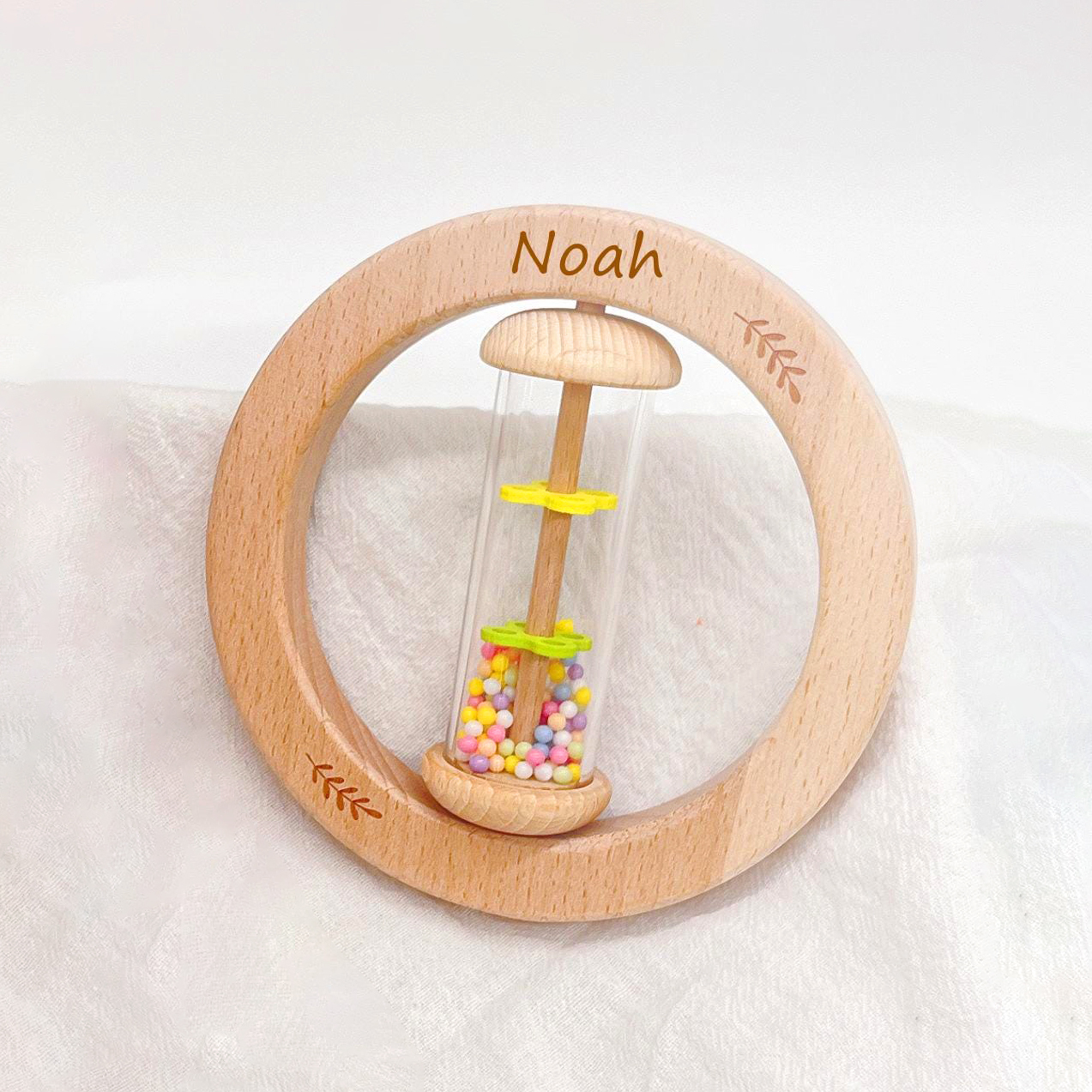 Personalized Baby Wood Rattle Sensory Toy | CWToy135