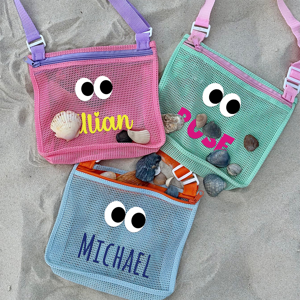 Personalized Seashell Zipper Mesh Beach Bag | CWBeach0101