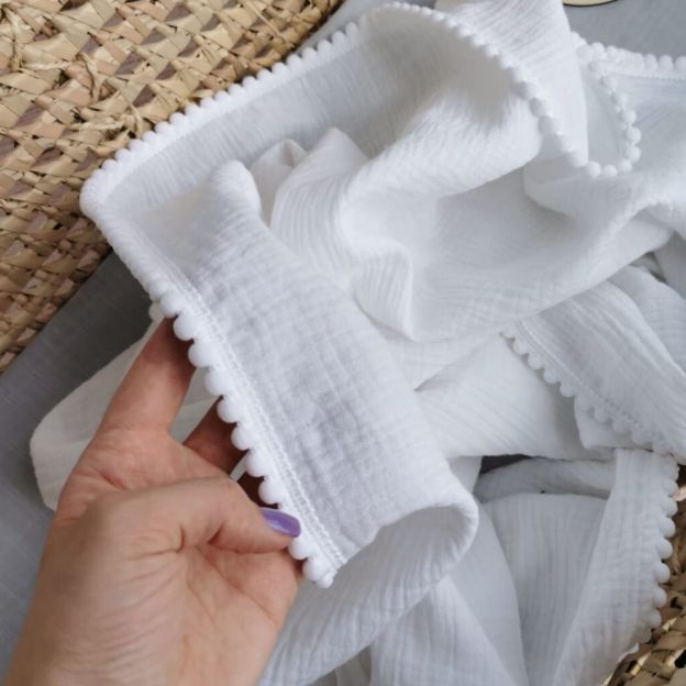 Personalized Embroidered Swaddle Muslin Pom Pom Blanket | CWBaby46