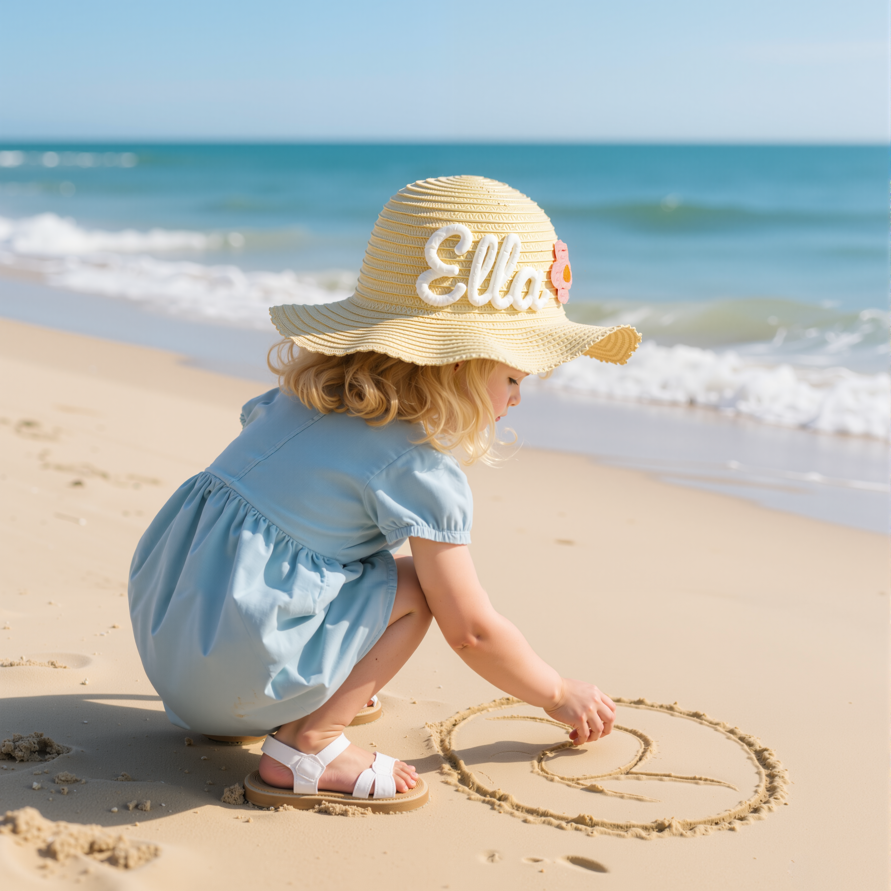 Personalized Kid Hand Embroidered Straw Hat With Flowers | CWBeach3501