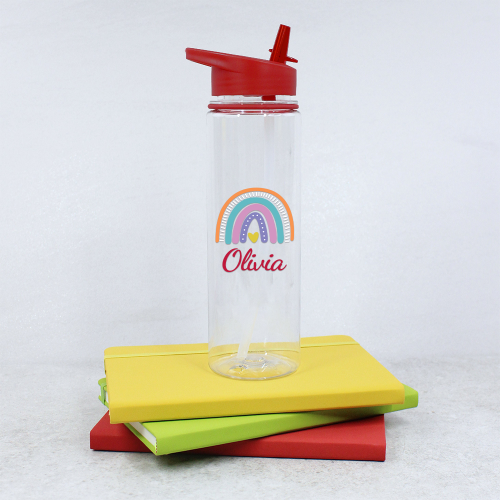 Personalised Kid Rainbow BPA Free 17oz Flip Straw Bottles | YouBottle100