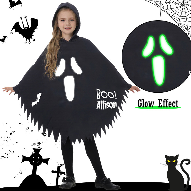 Personalized Kid Glow in the Dark Halloween Cosplay Ghost Cloak | CWHalloween54