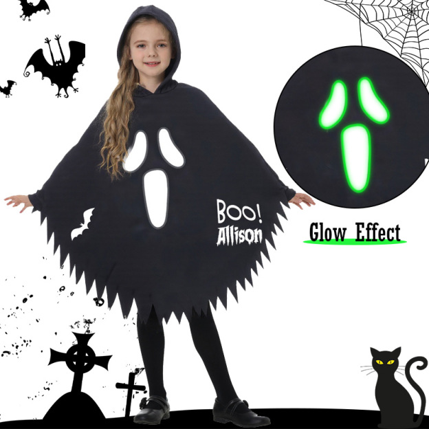 Personalized Kid Glow in the Dark Halloween Cosplay Ghost Cloak | CWHalloween54