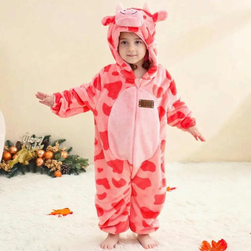 Personalized Leather Patch Baby Animal Romper  | CWBaby287