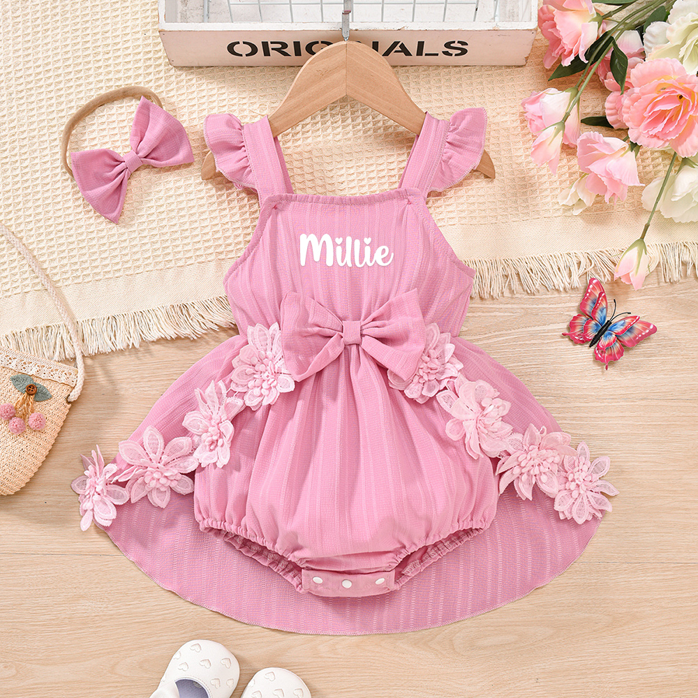 Personalised Lovely Lace Flower Baby Girl Princess Dress | CWBaby294