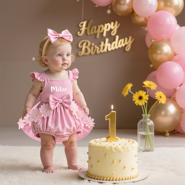 Personalised Lovely Lace Flower Baby Girl Princess Dress | CWBaby294